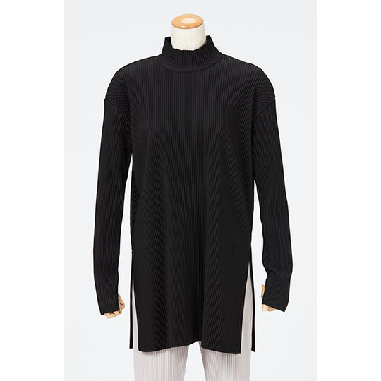 Side Slit Pleats Tops / Black