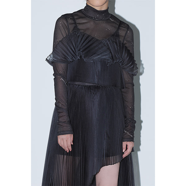 Sheer Pleats Bustier Inspired by Moon / Charcoal
