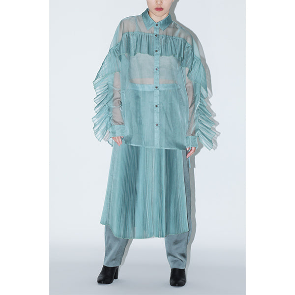 Sheer Pleats Wrap Skirt Inspired by Moon / Green