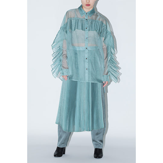 Sheer Pleats Wrap Skirt Inspired by Moon / Green