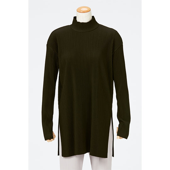 Side Slit Pleats Tops / Khaki