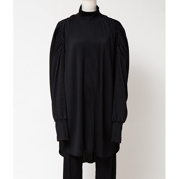Pleats High Neck Pullover/Beige