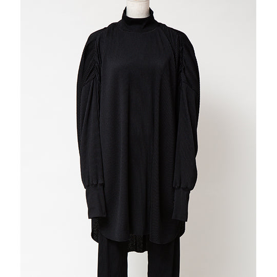 Pleats High Neck Pullover/Beige