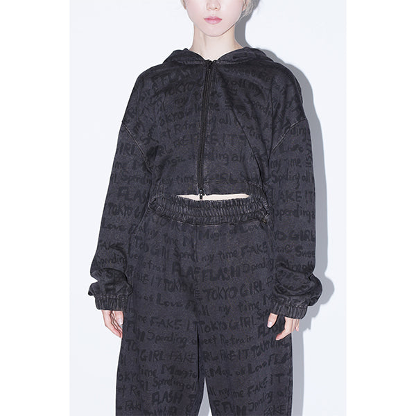 Inked Out Cropped Zip Up Hoodie
