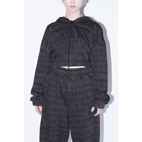 Inked Out Cropped Zip Up Hoodie