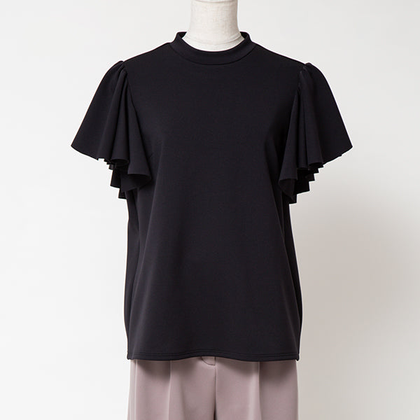 Smooth Stretch Flare Sleeve Blouse/Black