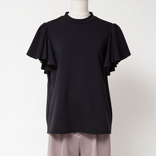 Smooth Stretch Flare Sleeve Blouse/Black