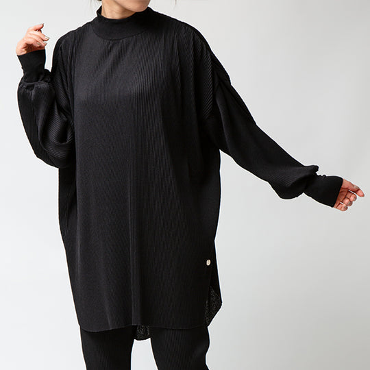 Pleats High Neck Pullover/Beige