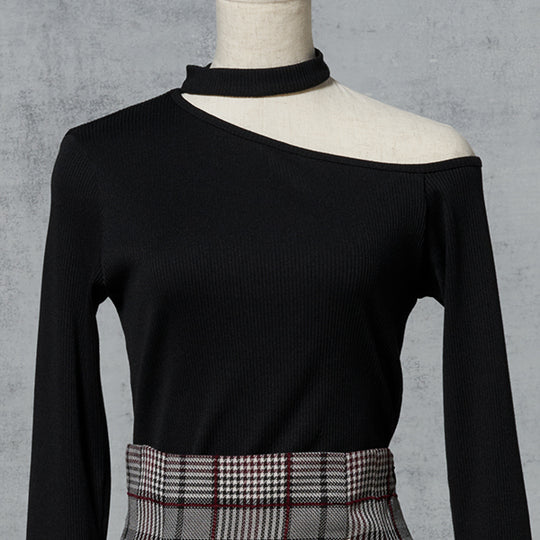 ASYMMETRY NECK RIB TOPS
