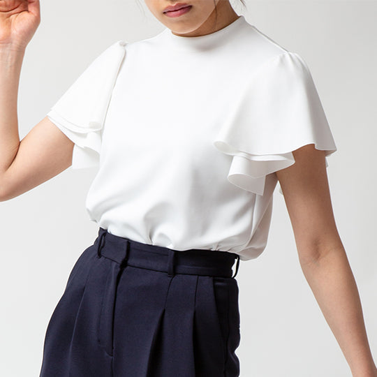 Smooth Stretch Flare Sleeve Blouse/White