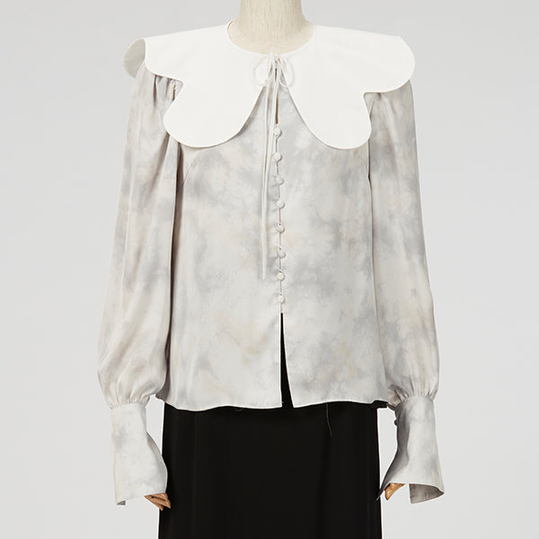 Attached Collar Blouse /  Inspired by Flow / Gray