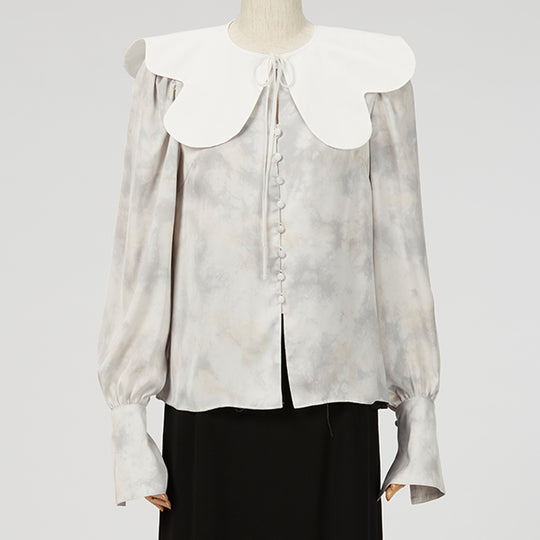 Attached Collar Blouse /  Inspired by Flow / Gray