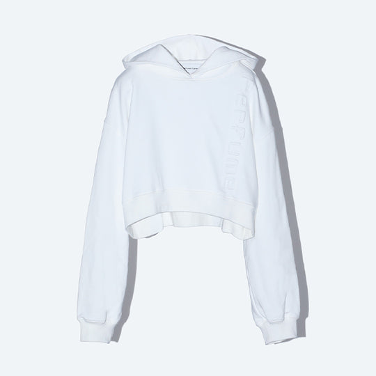 Embossed Logo Cropped Hoodie / White