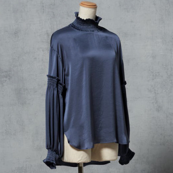 HIGH NECK BLOUSE/Blue Gray