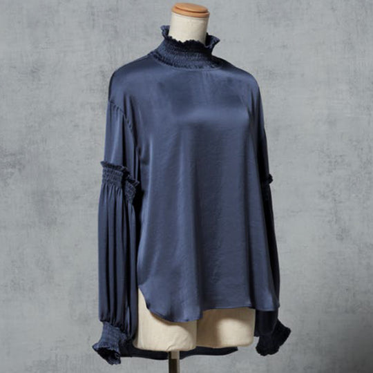 HIGH NECK BLOUSE/Blue Gray
