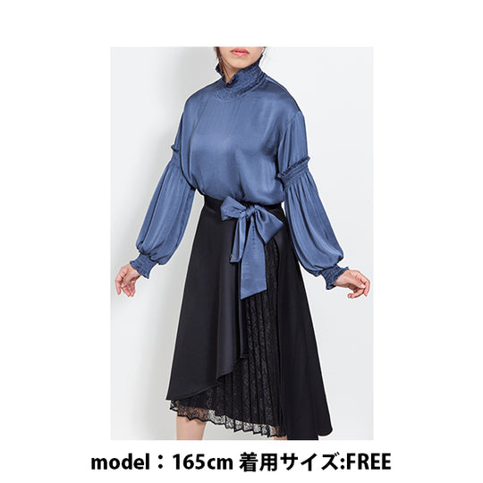 HIGH NECK BLOUSE/Blue Gray