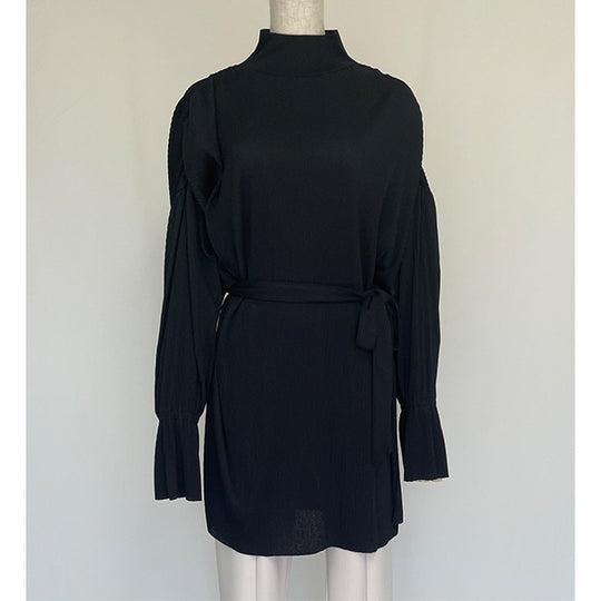 Pleats Flare Cuffs Pullover/Green