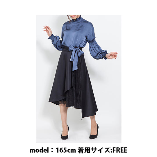 HIGH NECK BLOUSE/Blue Gray