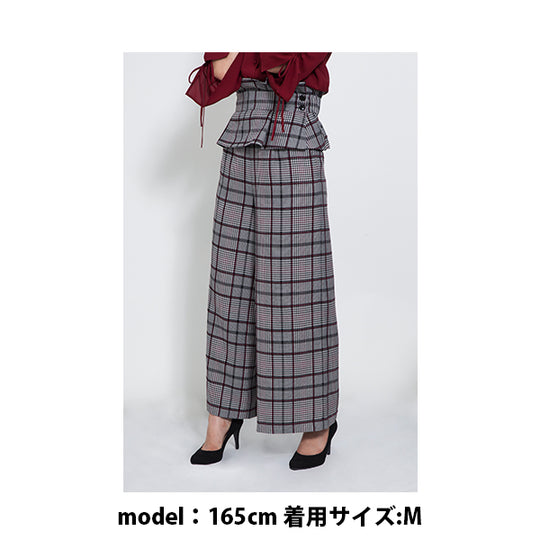 PEPLUM BELT CHECK WIDE PANTS